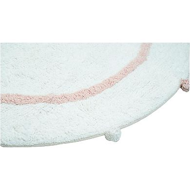 HomeRoots 32" Light Pink And White Cotton Round Geometric Bath Rug
