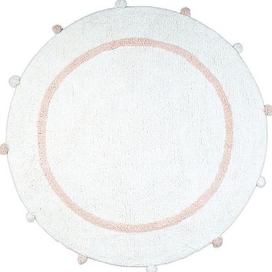 HomeRoots 32" Light Pink And White Cotton Round Geometric Bath Rug