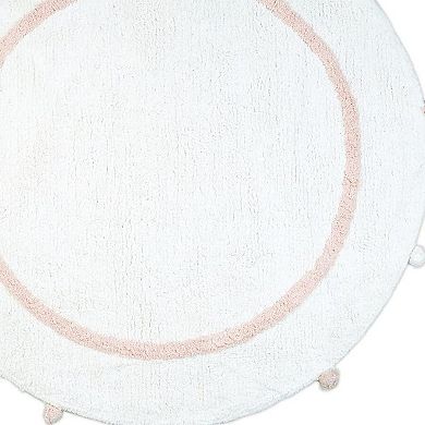 HomeRoots 32" Light Pink And White Cotton Round Geometric Bath Rug