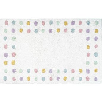 HomeRoots 32" White Purple And Pink Cotton Polka Dots Bath Rug