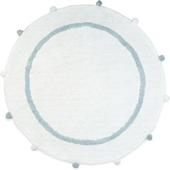 HomeRoots 32" Baby Blue And White Cotton Round Geometric Bath Rug