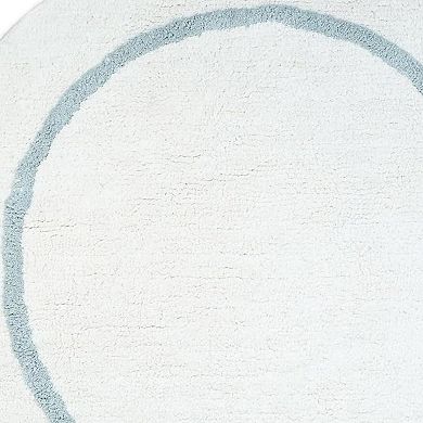 HomeRoots 32" Baby Blue And White Cotton Round Geometric Bath Rug