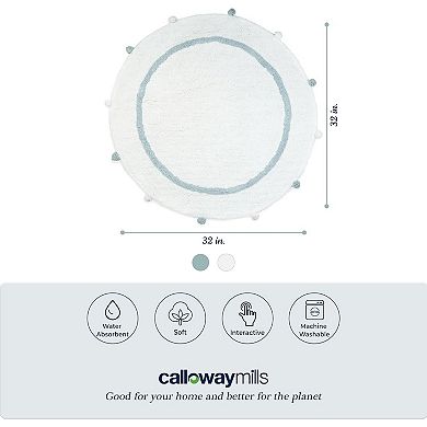 HomeRoots 32" Baby Blue And White Cotton Round Geometric Bath Rug