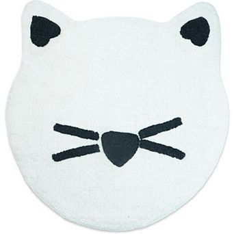 HomeRoots 32" Black And White Cotton Cat Shaped Youthful Bath Rug