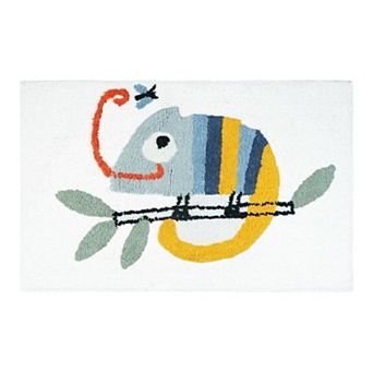 HomeRoots 32" White And Yellow Cotton Chameleon Youthful Bath Rug