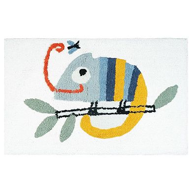 HomeRoots 32" White And Yellow Cotton Chameleon Youthful Bath Rug