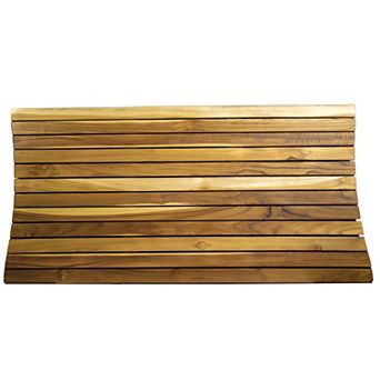 HomeRoots 40" Brown Teak Slat Non Slip Bath Mat