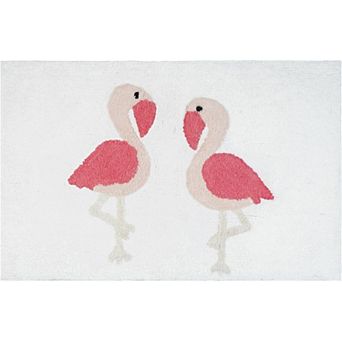 HomeRoots 32" Pink And White Cotton Flamingo Bath Rug