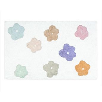 HomeRoots 32" Pink And White Cotton Flowers Floral Floral Bath Rug