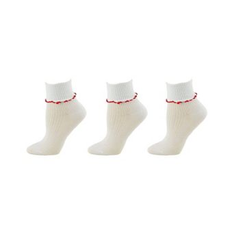 Girl's Turn Cuff Lettuce Edge Socks in Combed Cotton for School Uniform or Dress Up, 3 pack