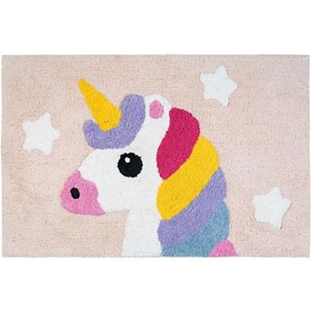HomeRoots 32" Pink And Yellow Cotton Unicorns Youthful Bath Rug
