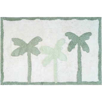 HomeRoots 32" Green And White Cotton Palm Trees Bath Rug