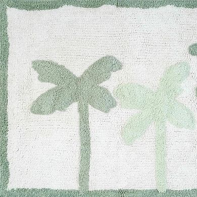 HomeRoots 32" Green And White Cotton Palm Trees Bath Rug