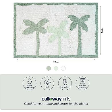 HomeRoots 32" Green And White Cotton Palm Trees Bath Rug