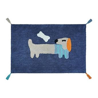 HomeRoots 32" Blue Orange And White Cotton Dog Youthful Bath Rug