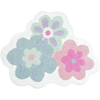 HomeRoots 32" Pink And White Cotton Flowers Floral Bath Rug