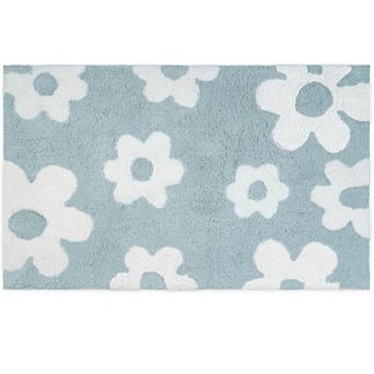 HomeRoots 32" Blue And White Cotton Floral Bath Rug