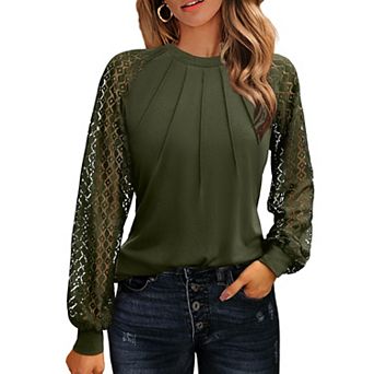 Zeagoo Women Christmas Costumes Tops Lace Long Sleeve Dressy Casual Spring Outfits Knitted Blouses