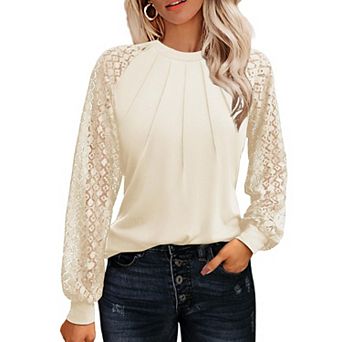 Zeagoo Women Christmas Costumes Tops Lace Long Sleeve Dressy Casual Spring Outfits Knitted Blouses