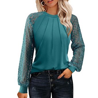 Zeagoo Women Christmas Costumes Tops Lace Long Sleeve Dressy Casual Spring Outfits Knitted Blouses