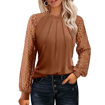 Zeagoo Women Christmas Costumes Tops Lace Long Sleeve Dressy Casual Spring Outfits Knitted Blouses