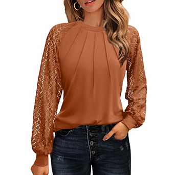 Zeagoo Women Christmas Costumes Tops Lace Long Sleeve Dressy Casual Spring Outfits Knitted Blouses