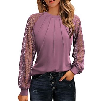 Zeagoo Women Christmas Costumes Tops Lace Long Sleeve Dressy Casual Spring Outfits Knitted Blouses