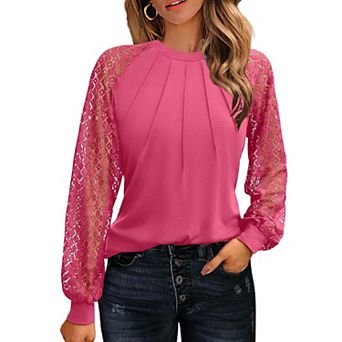 Zeagoo Women Christmas Costumes Tops Lace Long Sleeve Dressy Casual Spring Outfits Knitted Blouses