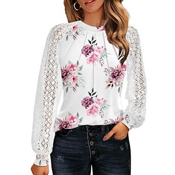 Zeagoo Women Christmas Costumes Tops Lace Long Sleeve Dressy Casual Spring Outfits Knitted Blouses