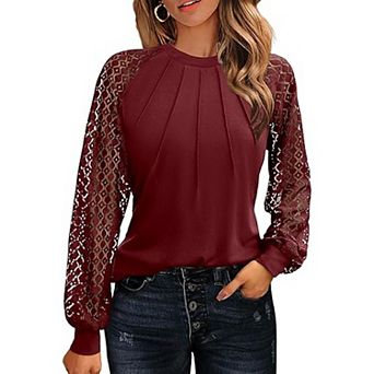 Zeagoo Women Christmas Costumes Tops Lace Long Sleeve Dressy Casual Spring Outfits Knitted Blouses