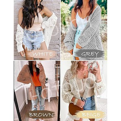 Zeagoo Lightweight Crochet Cardigan Long Sleeve Open Front Knit Oversized Sweater