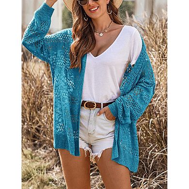 Zeagoo Lightweight Crochet Cardigan Long Sleeve Open Front Knit Oversized Sweater