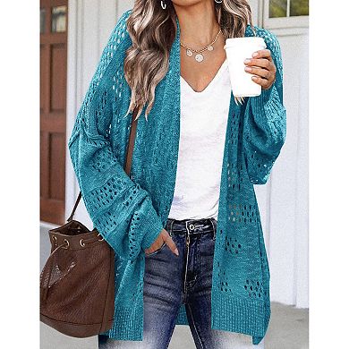 Zeagoo Lightweight Crochet Cardigan Long Sleeve Open Front Knit Oversized Sweater