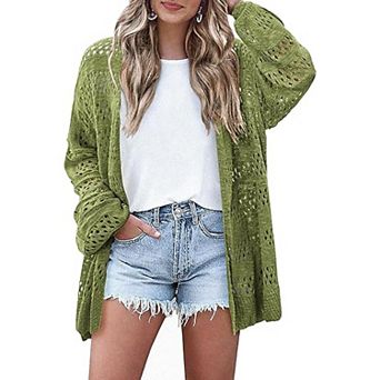 Zeagoo Lightweight Crochet Cardigan Long Sleeve Open Front Knit Oversized Sweater