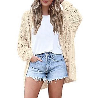 Zeagoo Lightweight Crochet Cardigan Long Sleeve Open Front Knit Oversized Sweater