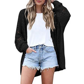 Zeagoo Lightweight Crochet Cardigan Long Sleeve Open Front Knit Oversized Sweater