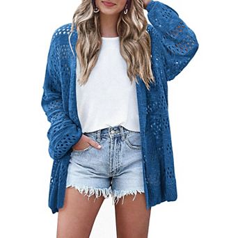 Zeagoo Lightweight Crochet Cardigan Long Sleeve Open Front Knit Oversized Sweater