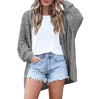 Zeagoo Lightweight Crochet Cardigan Long Sleeve Open Front Knit Oversized Sweater