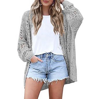 Zeagoo Lightweight Crochet Cardigan Long Sleeve Open Front Knit Oversized Sweater