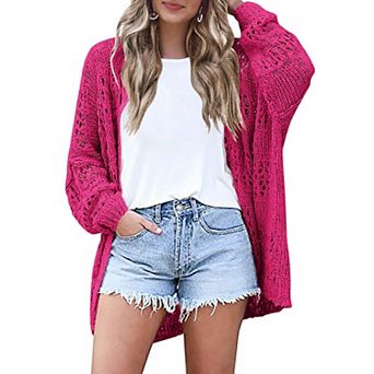 Zeagoo Lightweight Crochet Cardigan Long Sleeve Open Front Knit Oversized Sweater