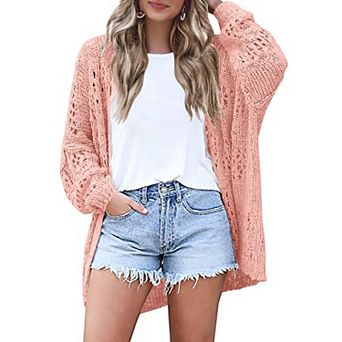 Zeagoo Lightweight Crochet Cardigan Long Sleeve Open Front Knit Oversized Sweater
