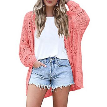 Zeagoo Lightweight Crochet Cardigan Long Sleeve Open Front Knit Oversized Sweater