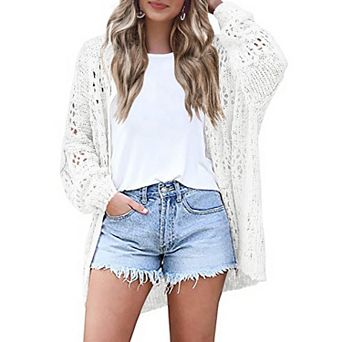 Zeagoo Lightweight Crochet Cardigan Long Sleeve Open Front Knit Oversized Sweater