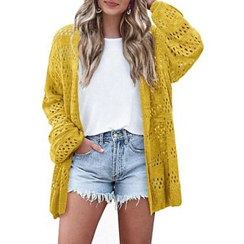 Zeagoo Lightweight Crochet Cardigan Long Sleeve Open Front Knit Oversized Sweater