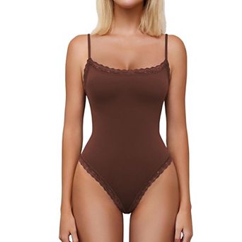 Avidlove Women Square Neck Lace Bodysuit Sleeveless Spaghetti Strap Tank Top Body Suits