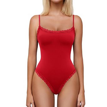 Avidlove Women Square Neck Lace Bodysuit Sleeveless Spaghetti Strap Tank Top Body Suits