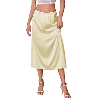 Avidlove Women's Satin Long Half Slip Underskirt Featuring Lace Hem Trim