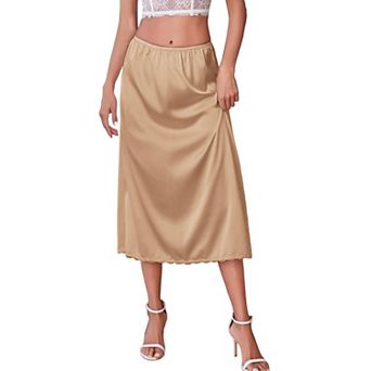 Avidlove Women's Satin Long Half Slip Underskirt Featuring Lace Hem Trim