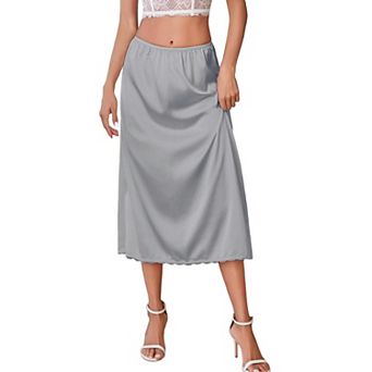 Avidlove Women's Satin Long Half Slip Underskirt Featuring Lace Hem Trim