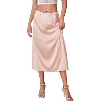 Avidlove Women's Satin Long Half Slip Underskirt Featuring Lace Hem Trim